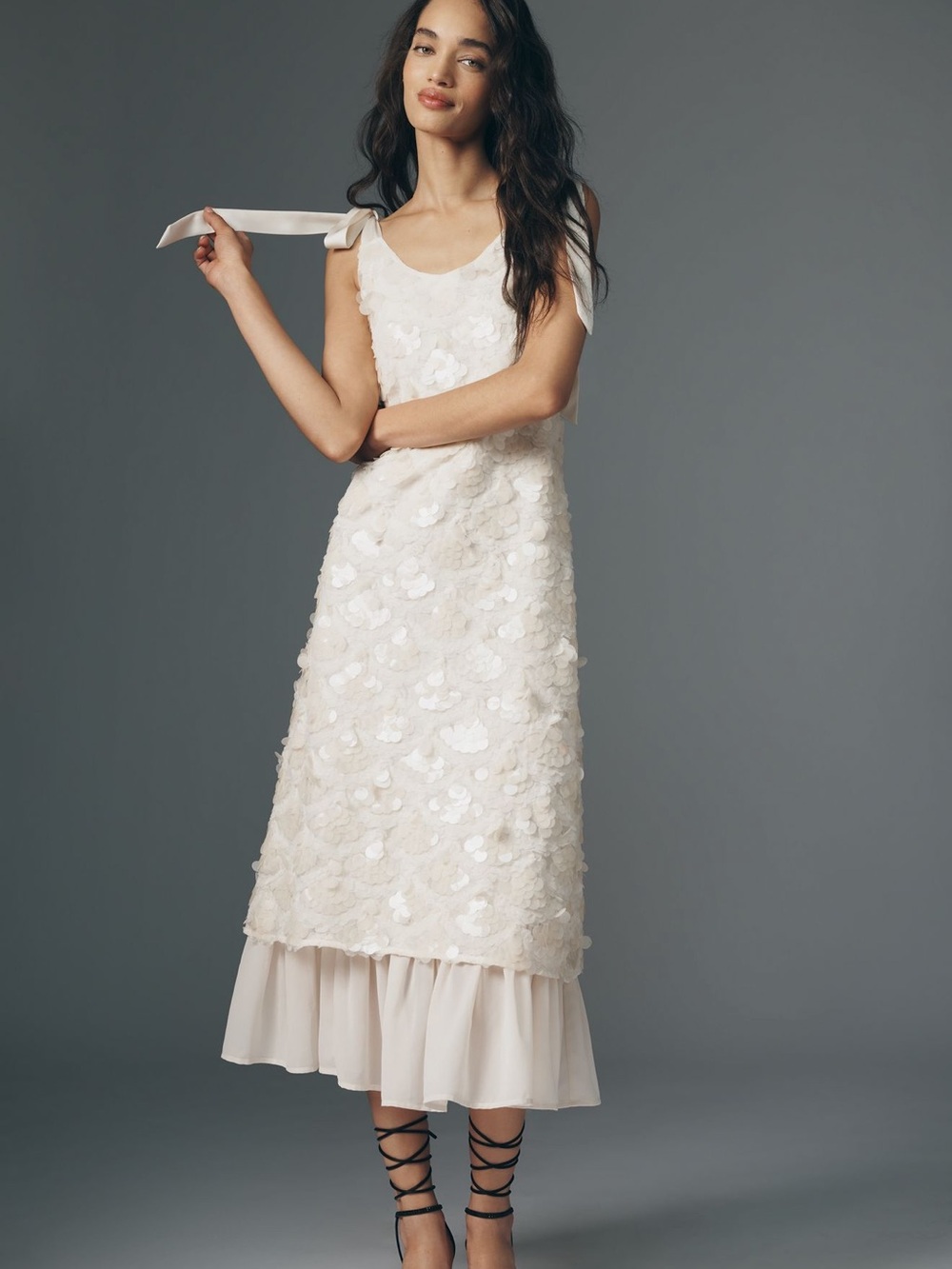 Anthropologie En Saison Emryn Sequin A-Line Bow Midi Dress